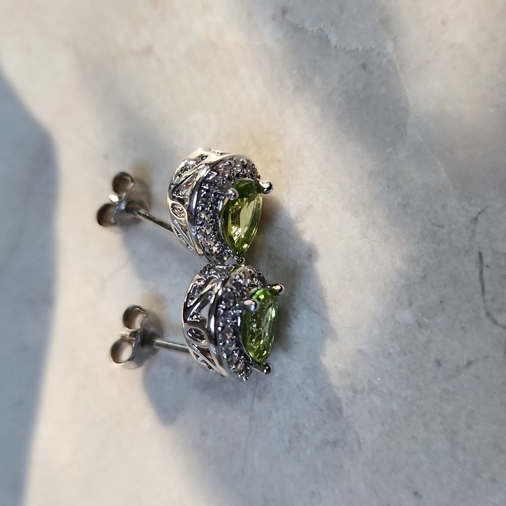 Peridot and CZ post earrings